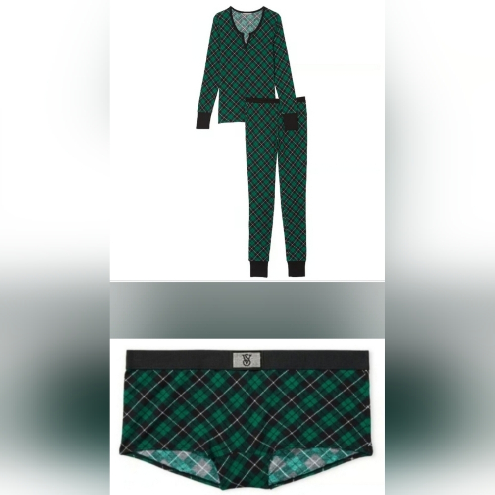 XXL Victoria's Secret Thermal Pajamas Shine Patch Boyshort Sleep Set